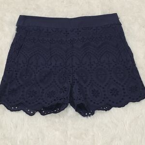 LOFT Navy High Waist Lace Shorts. Size 8